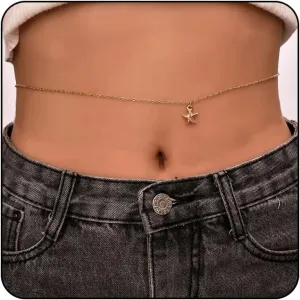 Simple Bikini Belly Chains for The Waist,18K Gold Body Chains for Women, Heart Chain Belt Waist Chains Beach Body Jewelry for Women