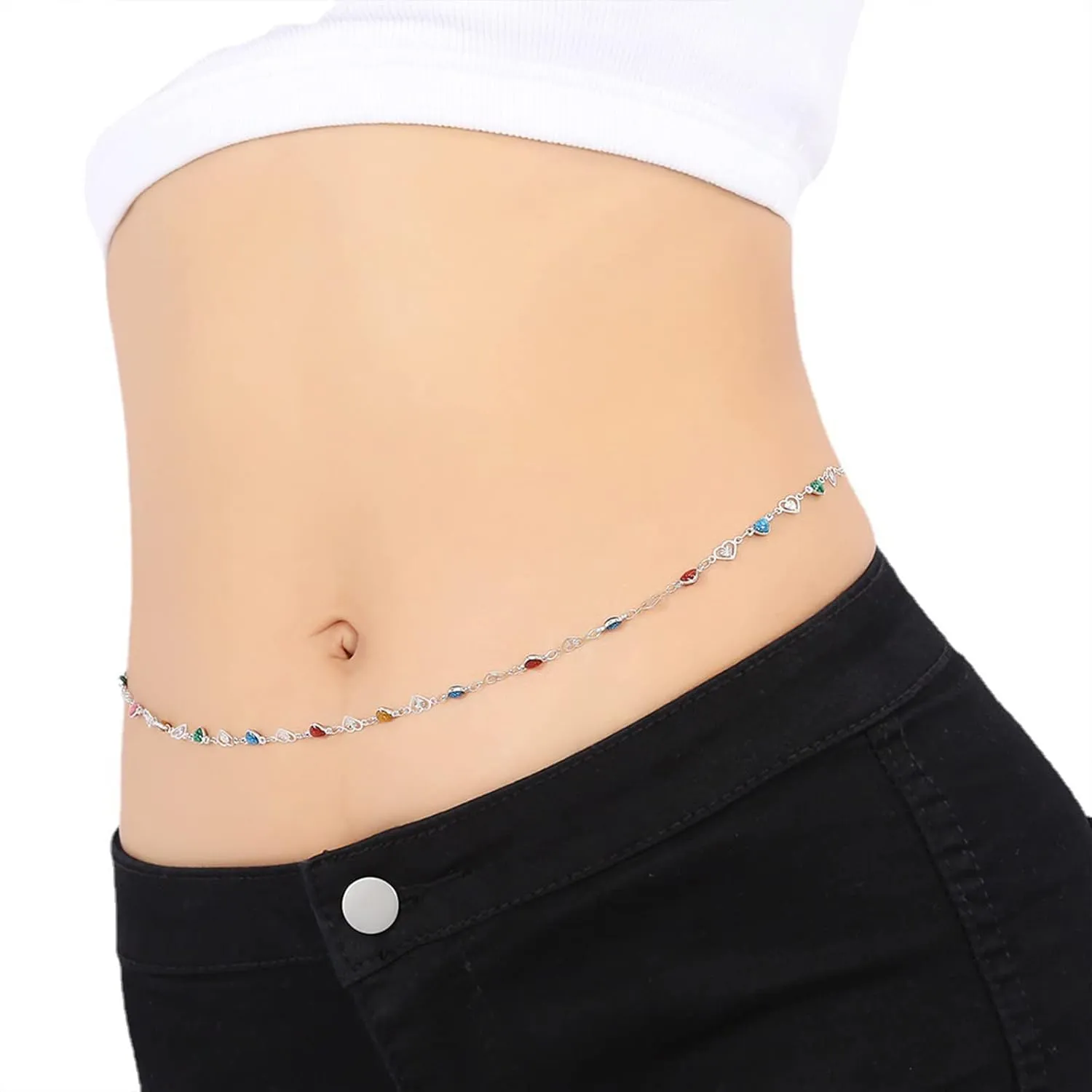 Simple Bikini Belly Chains for The Waist,18K Gold Body Chains for Women, Heart Chain Belt Waist Chains Beach Body Jewelry for Women