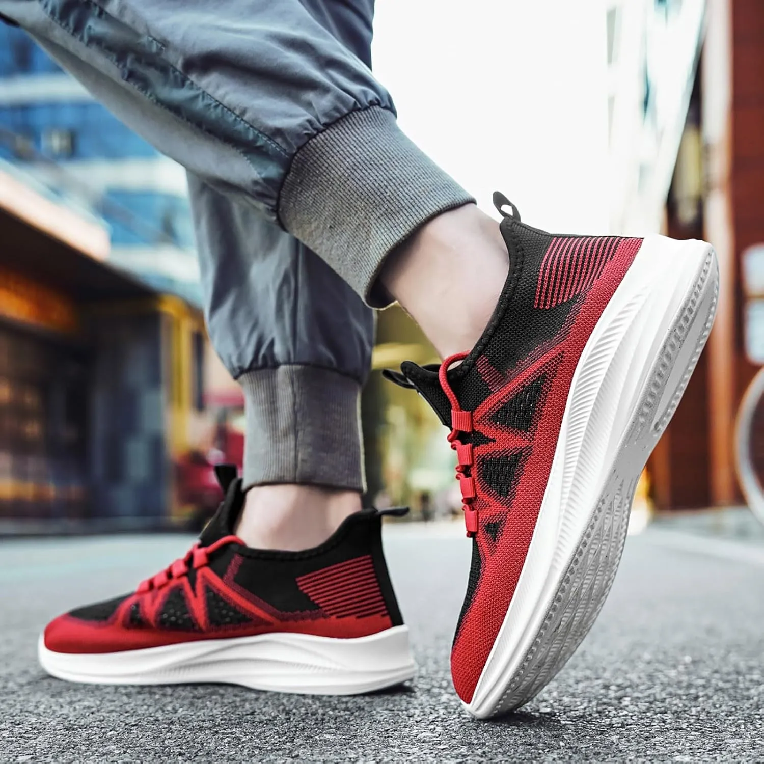 Slip on Walking Shoes Men Comfy Knitted Memory Foam Breathable Mesh Fashion Sneakers Non Slip Arch Support Cushioning Workout Tennis Shoes Wide Width
