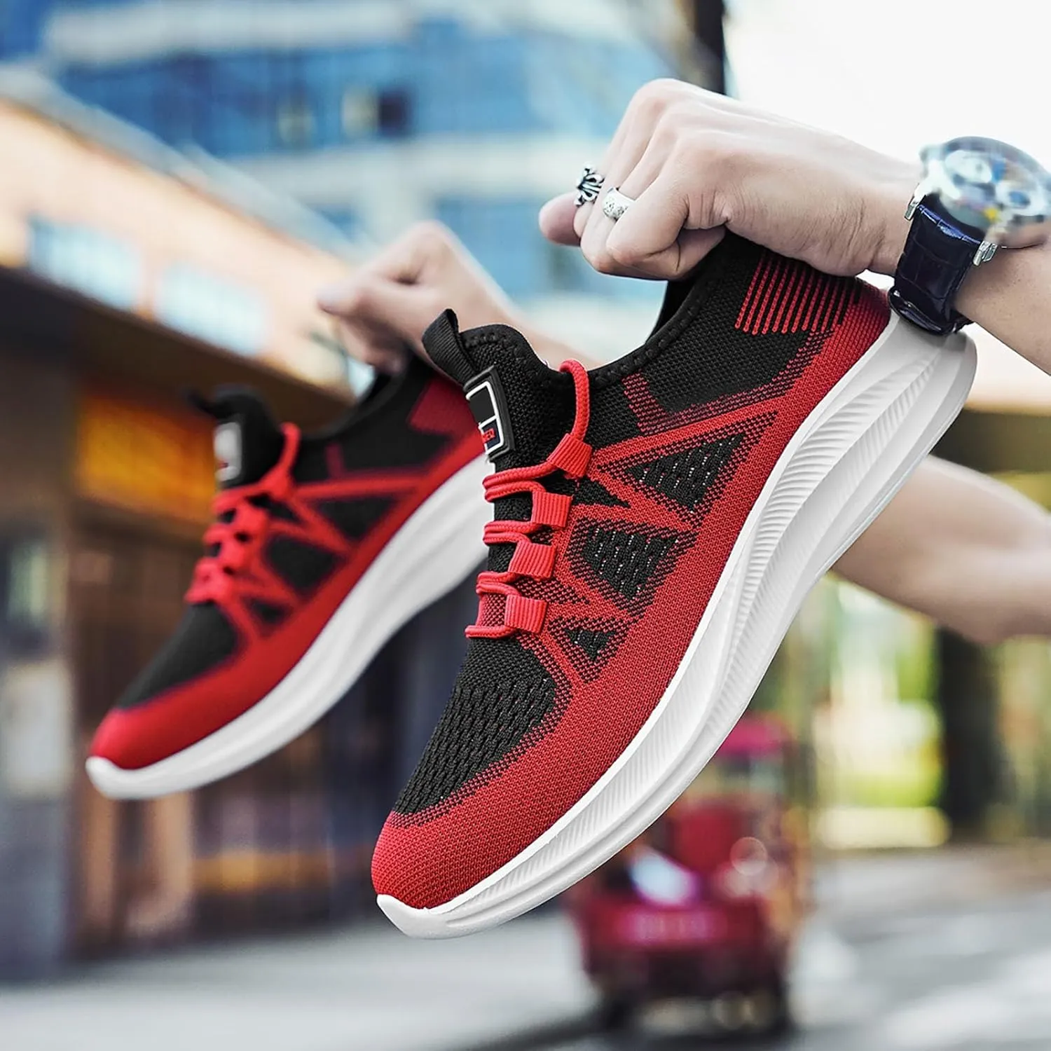 Slip on Walking Shoes Men Comfy Knitted Memory Foam Breathable Mesh Fashion Sneakers Non Slip Arch Support Cushioning Workout Tennis Shoes Wide Width