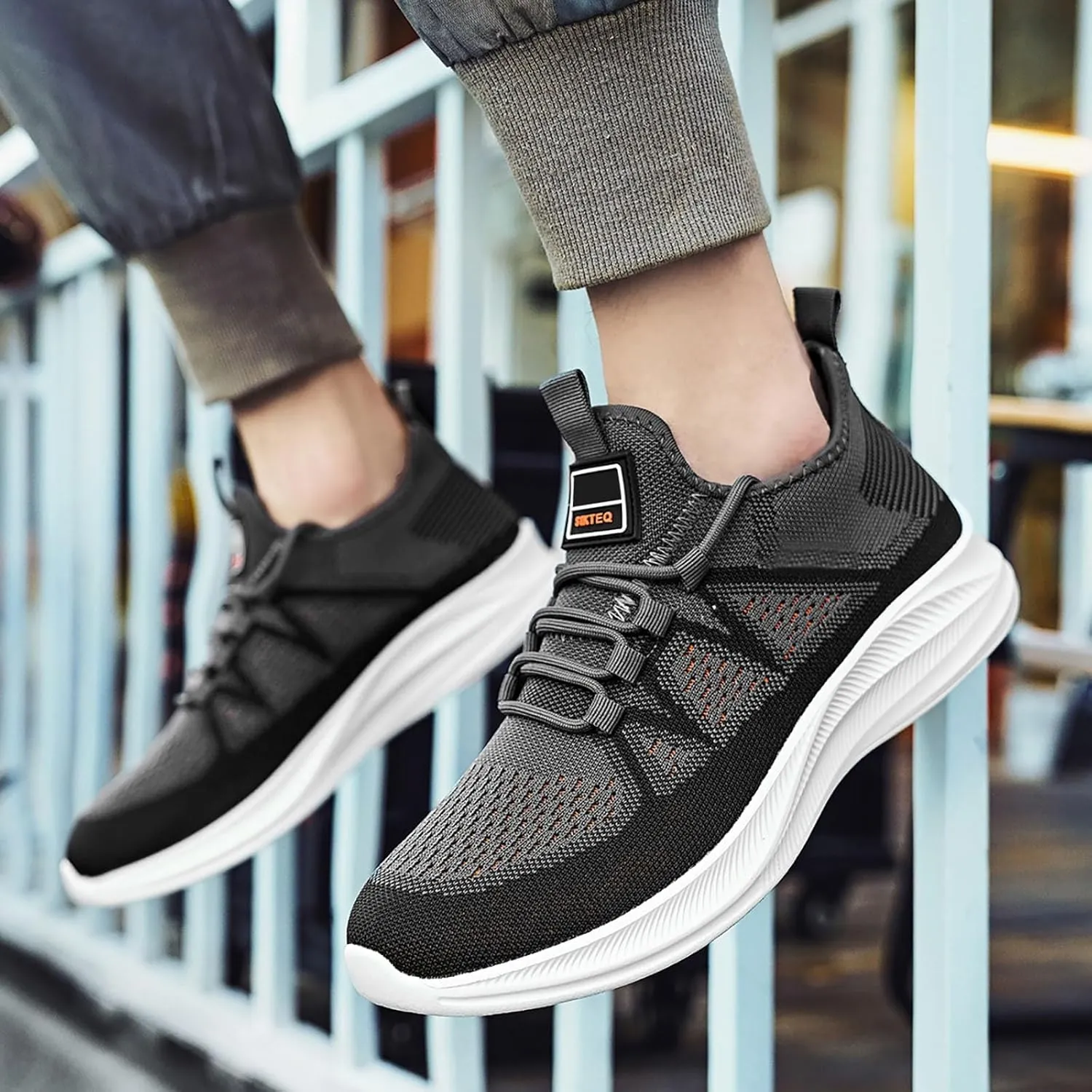 Slip on Walking Shoes Men Comfy Knitted Memory Foam Breathable Mesh Fashion Sneakers Non Slip Arch Support Cushioning Workout Tennis Shoes Wide Width
