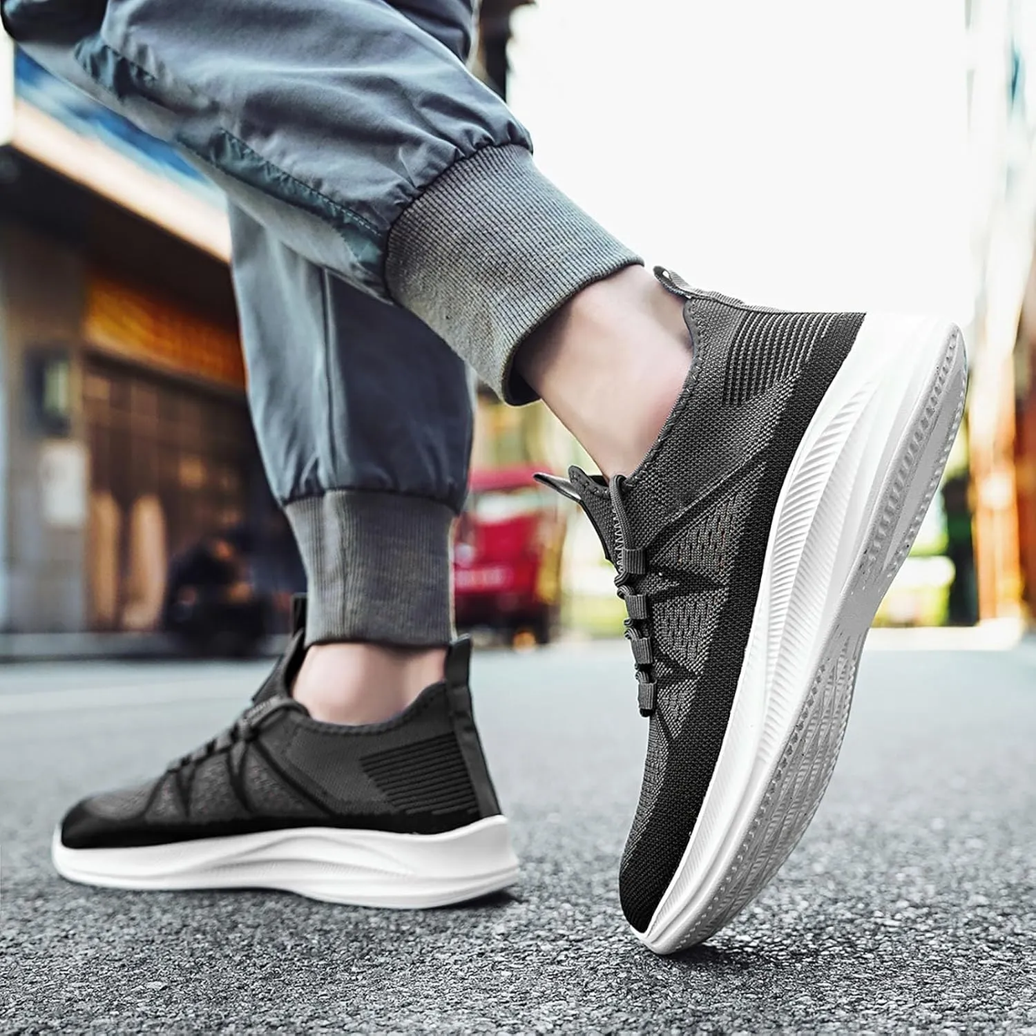 Slip on Walking Shoes Men Comfy Knitted Memory Foam Breathable Mesh Fashion Sneakers Non Slip Arch Support Cushioning Workout Tennis Shoes Wide Width