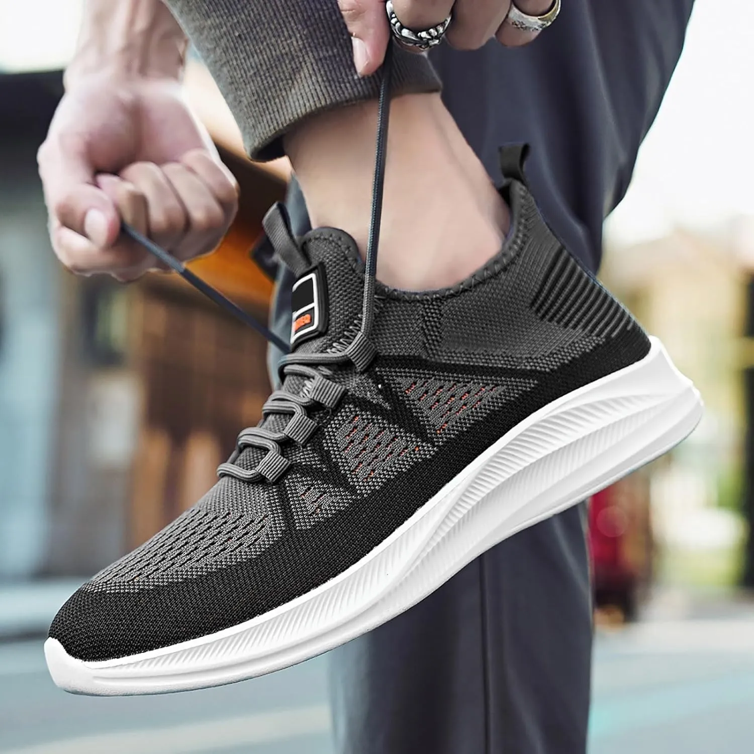 Slip on Walking Shoes Men Comfy Knitted Memory Foam Breathable Mesh Fashion Sneakers Non Slip Arch Support Cushioning Workout Tennis Shoes Wide Width