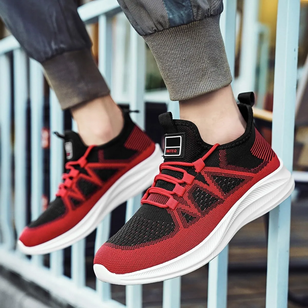 Slip on Walking Shoes Men Comfy Knitted Memory Foam Breathable Mesh Fashion Sneakers Non Slip Arch Support Cushioning Workout Tennis Shoes Wide Width
