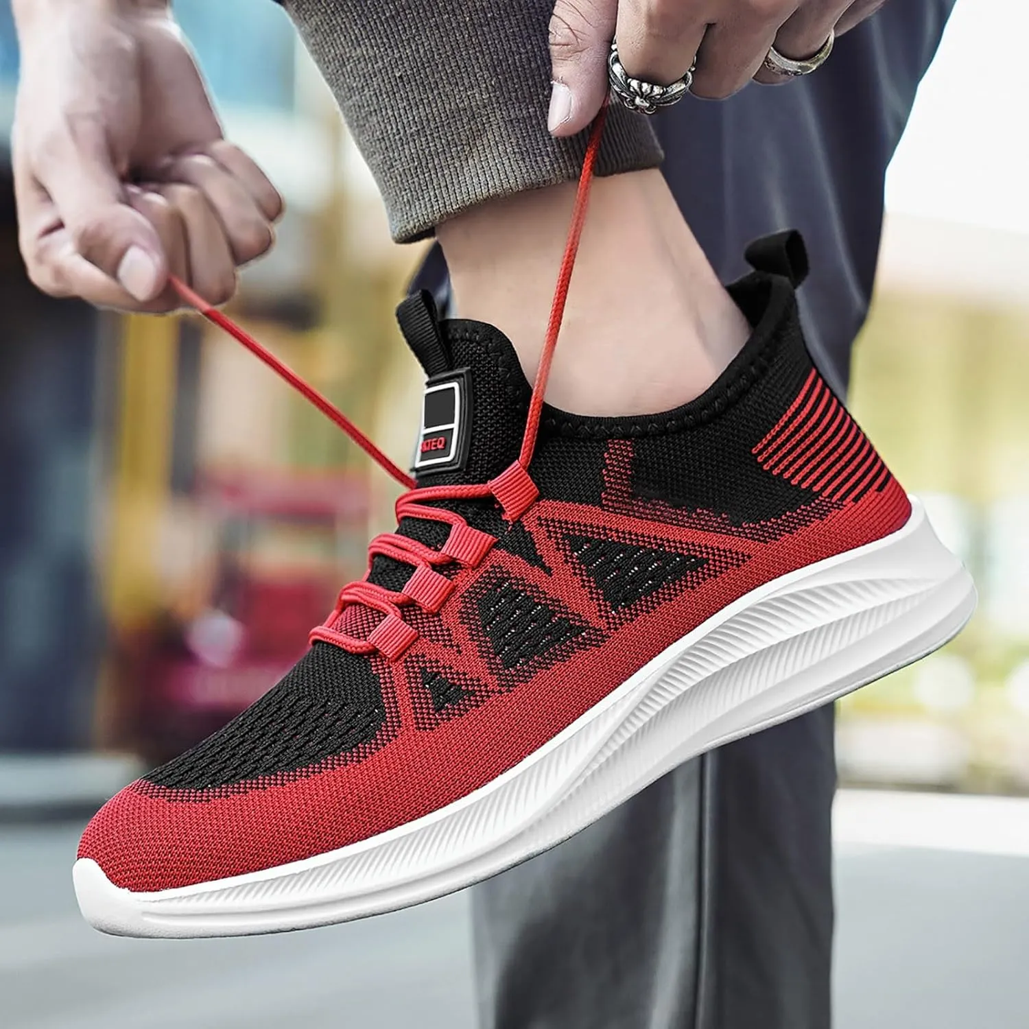 Slip on Walking Shoes Men Comfy Knitted Memory Foam Breathable Mesh Fashion Sneakers Non Slip Arch Support Cushioning Workout Tennis Shoes Wide Width