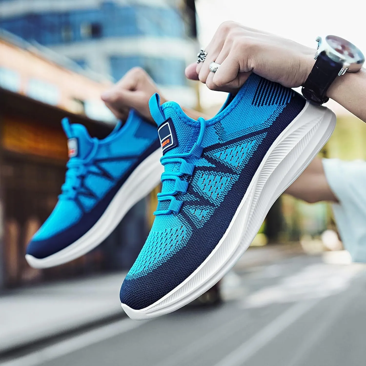 Slip on Walking Shoes Men Comfy Knitted Memory Foam Breathable Mesh Fashion Sneakers Non Slip Arch Support Cushioning Workout Tennis Shoes Wide Width