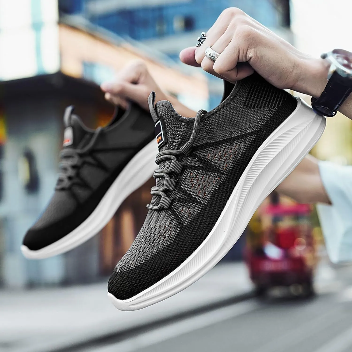 Slip on Walking Shoes Men Comfy Knitted Memory Foam Breathable Mesh Fashion Sneakers Non Slip Arch Support Cushioning Workout Tennis Shoes Wide Width