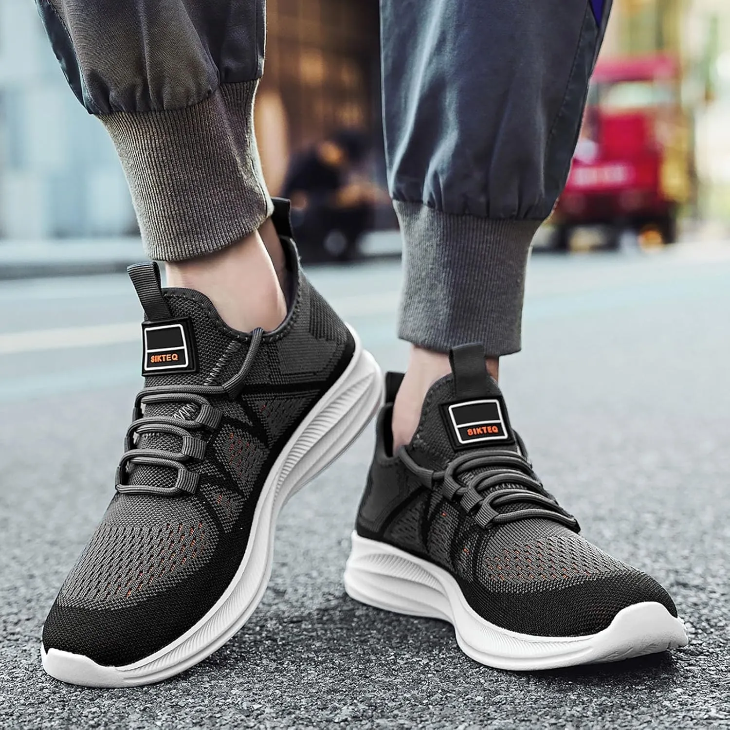 Slip on Walking Shoes Men Comfy Knitted Memory Foam Breathable Mesh Fashion Sneakers Non Slip Arch Support Cushioning Workout Tennis Shoes Wide Width