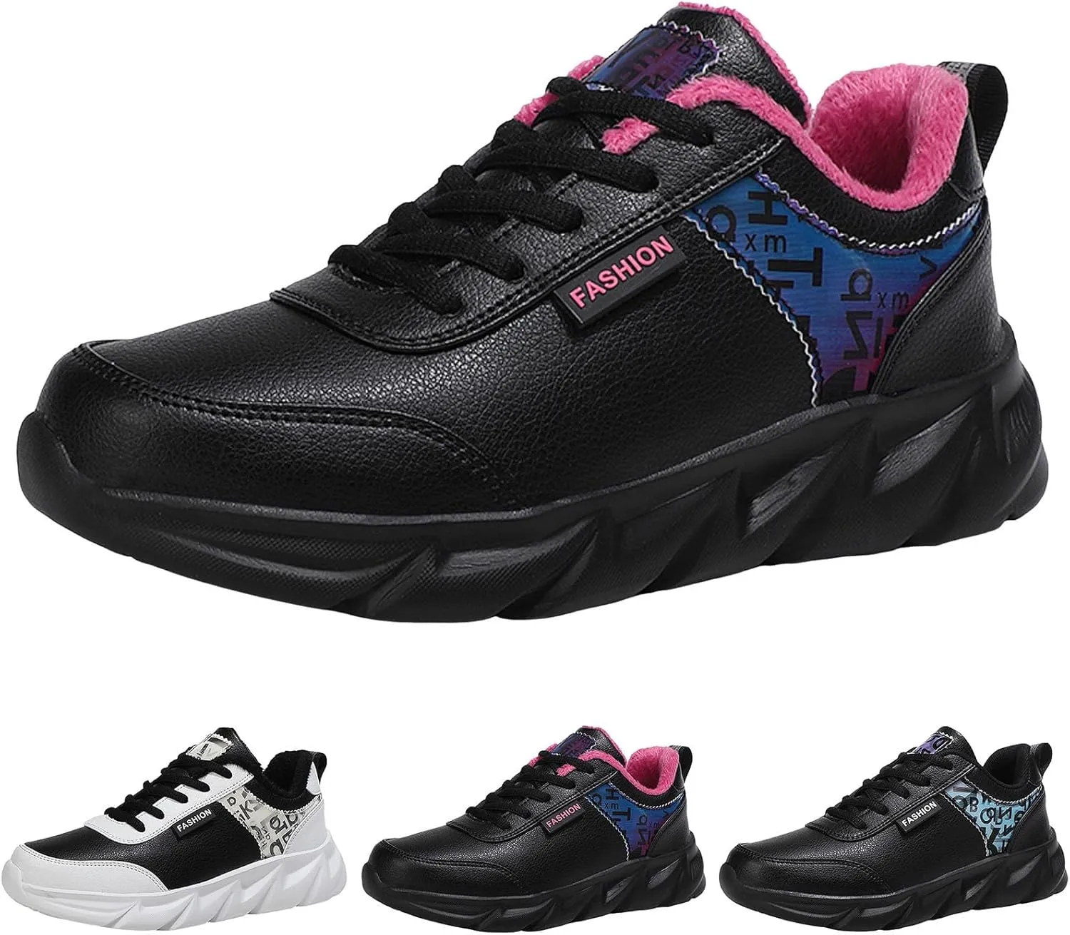 Slip on Walking Shoes Women Comfy PU Leather Non Slip Arch Support Running Shoes Breathable Mesh Sports Workout Tennis Shoes Fashion Lace Up Sneakers
