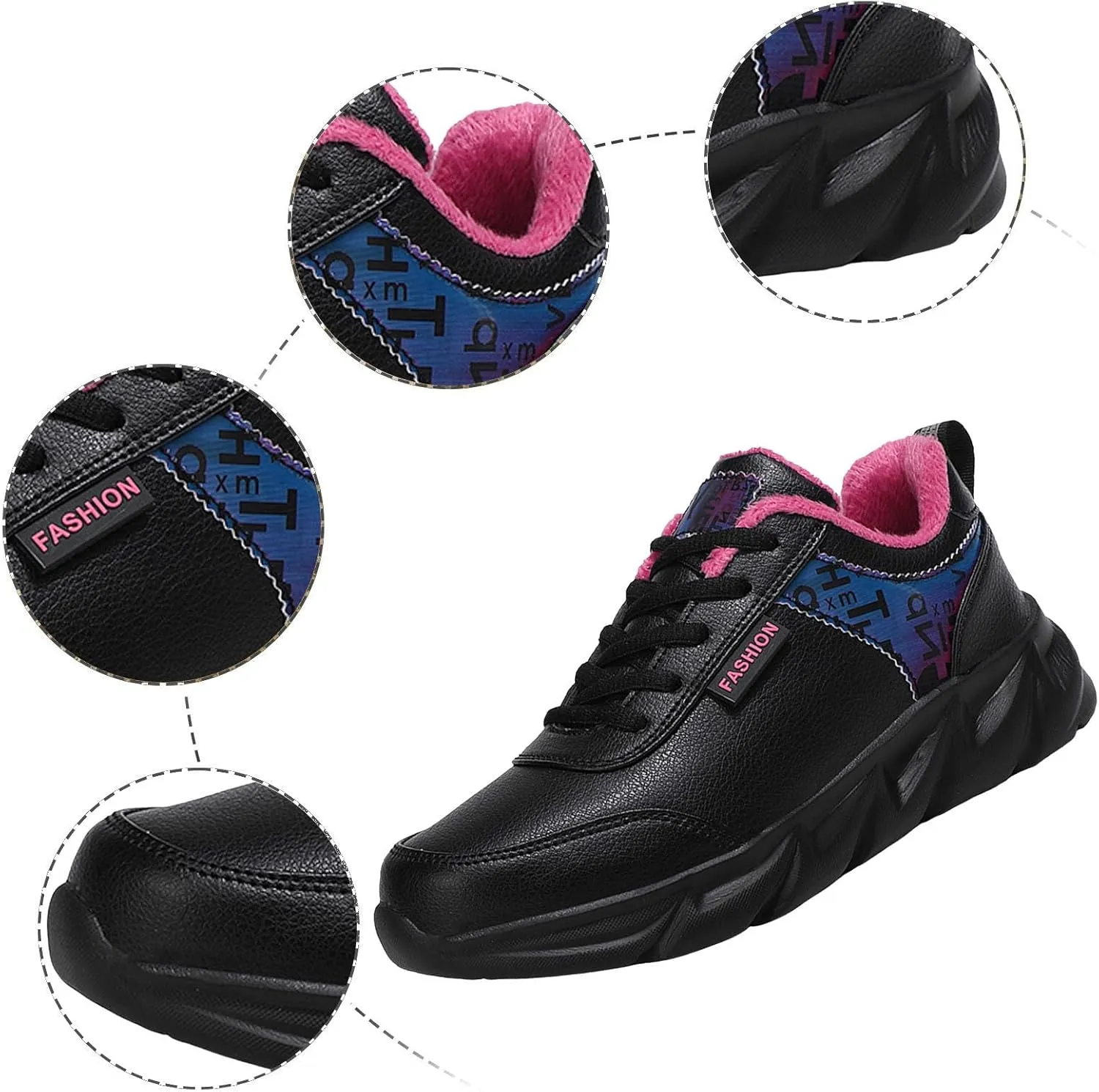 Slip on Walking Shoes Women Comfy PU Leather Non Slip Arch Support Running Shoes Breathable Mesh Sports Workout Tennis Shoes Fashion Lace Up Sneakers