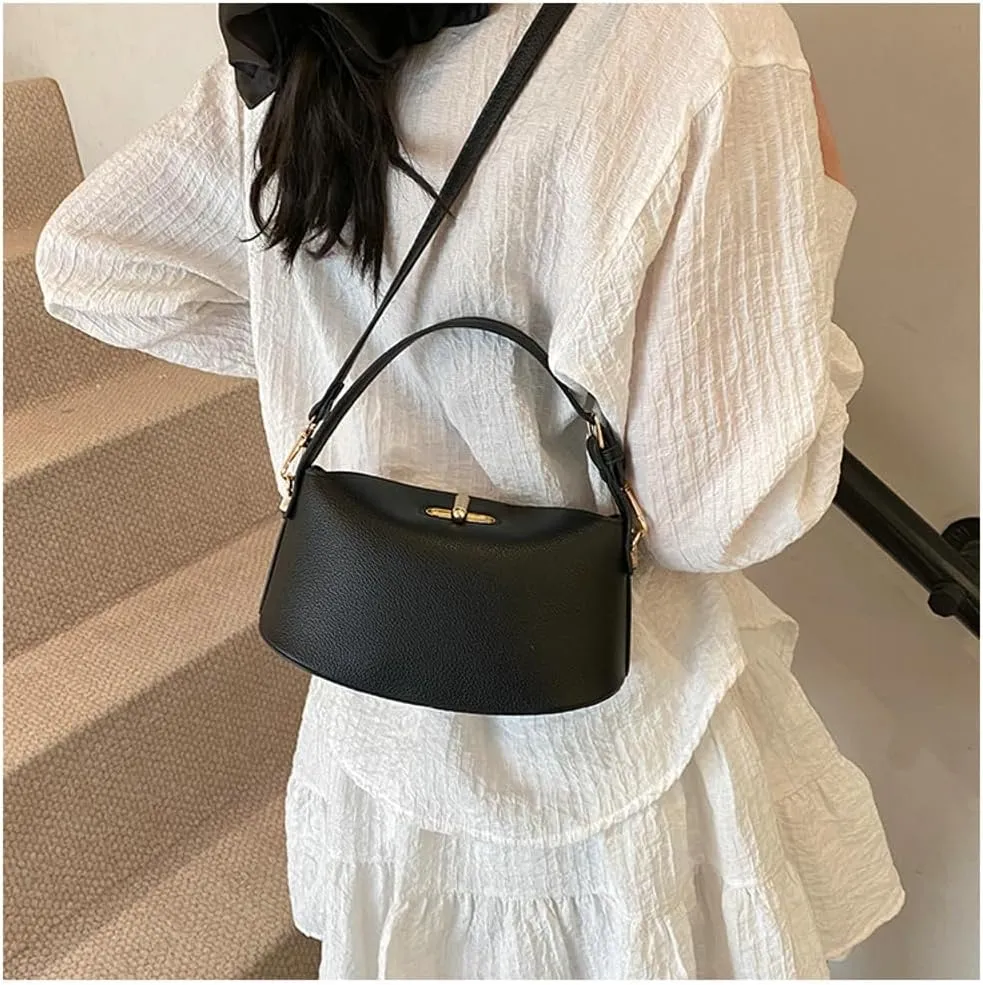 Slouchy PU Leather Crescent Hobo Bags Women Trendy Bucket Crossbody Purse Satchels Shoulder Bag Top-handle Tote Handbag