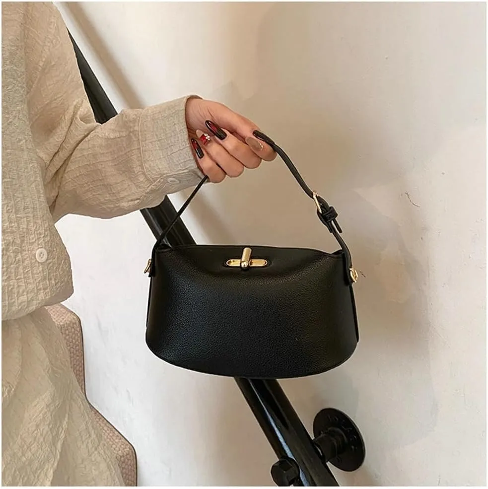 Slouchy PU Leather Crescent Hobo Bags Women Trendy Bucket Crossbody Purse Satchels Shoulder Bag Top-handle Tote Handbag