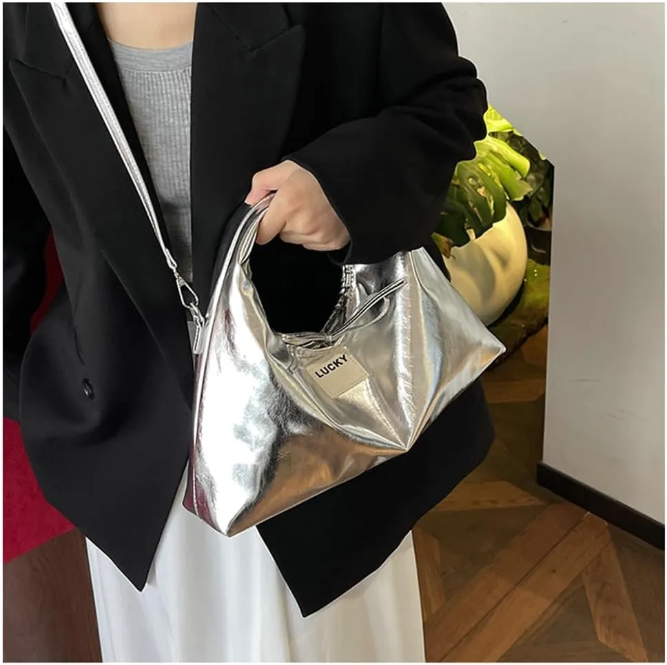 Slouchy PU Leather Crescent Hobo Bags Women Trendy Crossbody Purse Satchels Shoulder Bag Dumpling Top-handle Tote Handbag