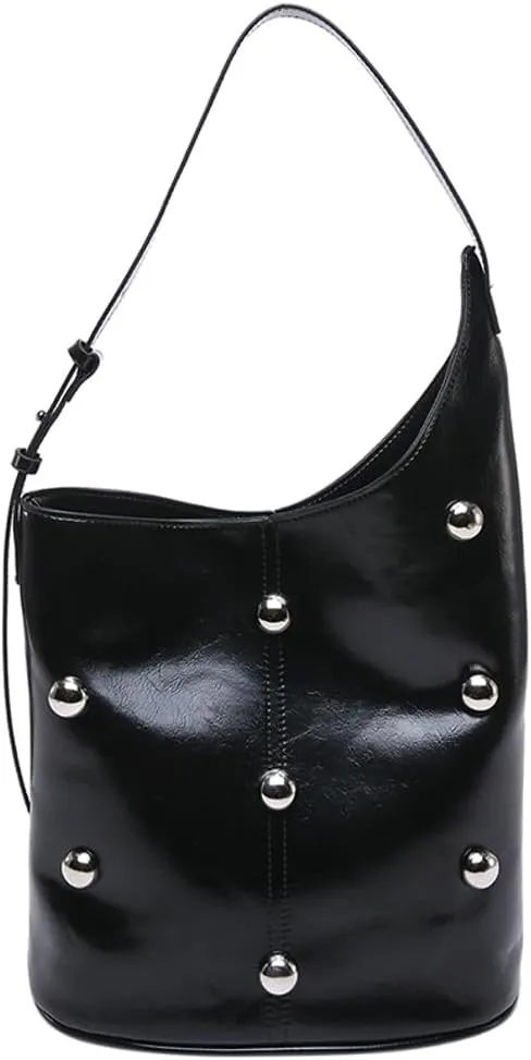 Slouchy PU Leather Hobo Bags Women Trendy Shoulder Bag Crescent Crossbody Phone Purse Cute Rivet Satchels Tote Handbag