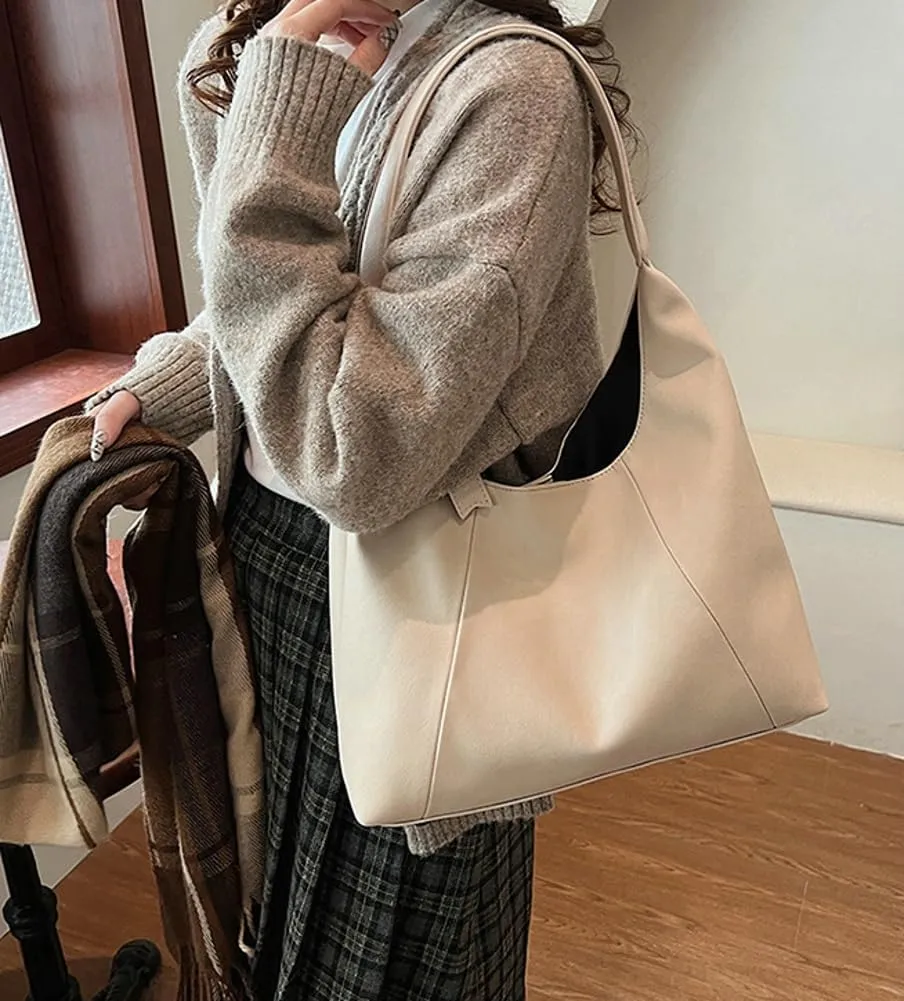Slouchy PU Leather Hobo Bags Women Trendy Shoulder Bag Crescent Crossbody Purse Satchels Bag Top-handle Tote Handbag