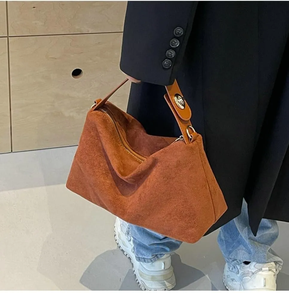 Slouchy Suede Cloud Hobo Bags Women Crescent Satchels Shoulder Bag Crossbody Phone Purse Trendy Top-handle Tote Handbag