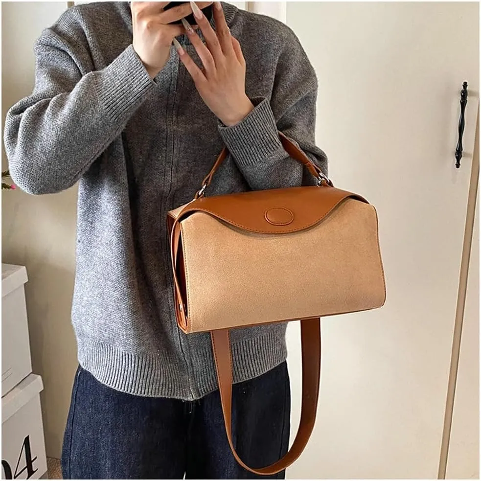 Slouchy Suede Crescent Shoulder Bag Women Trendy Box Hobo Bags Crossbody Purse Cute Satchels Bag Top-handle Tote Handbag