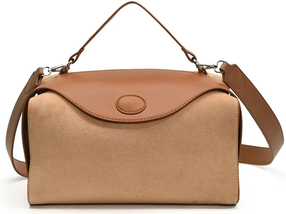 Slouchy Suede Crescent Shoulder Bag Women Trendy Box Hobo Bags Crossbody Purse Cute Satchels Bag Top-handle Tote Handbag