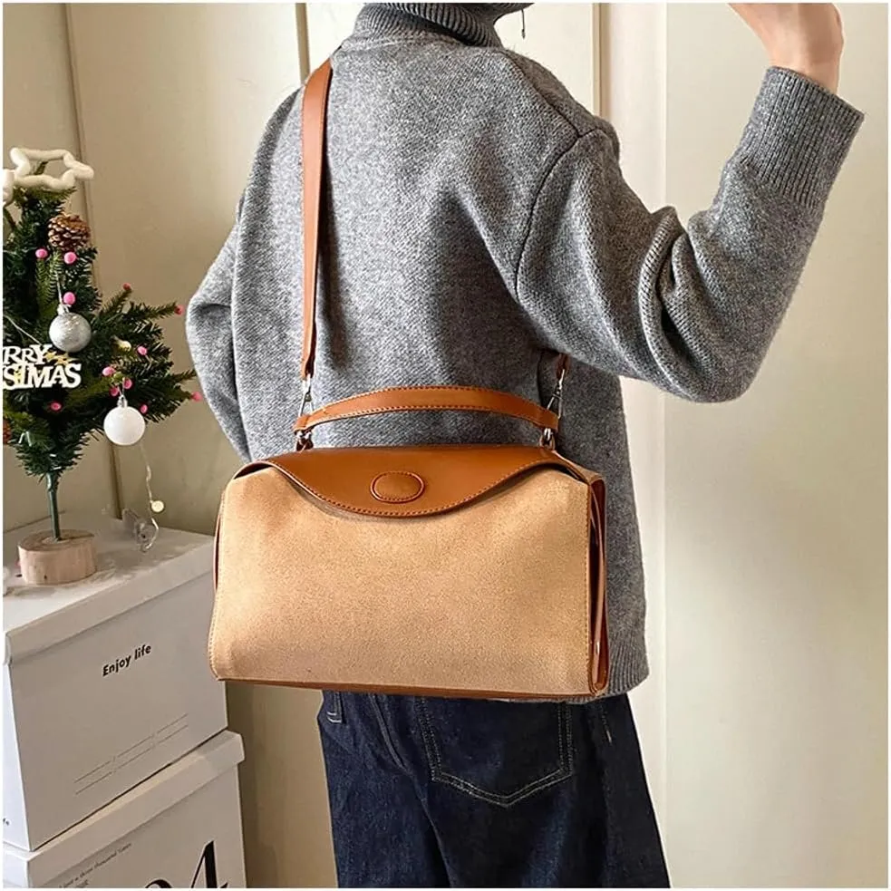 Slouchy Suede Crescent Shoulder Bag Women Trendy Box Hobo Bags Crossbody Purse Cute Satchels Bag Top-handle Tote Handbag