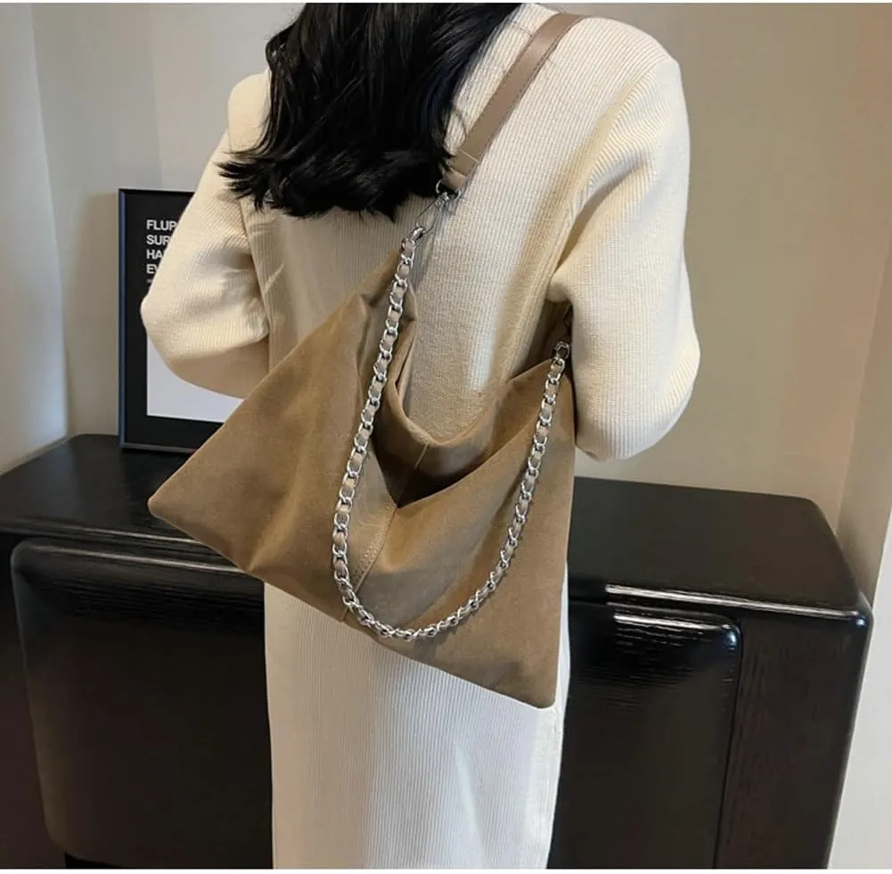 Slouchy Suede Hobo Bags Women Crescent Satchels Shoulder Bag Top-handle Crossbody Purse Trendy Travel College Tote Handbag