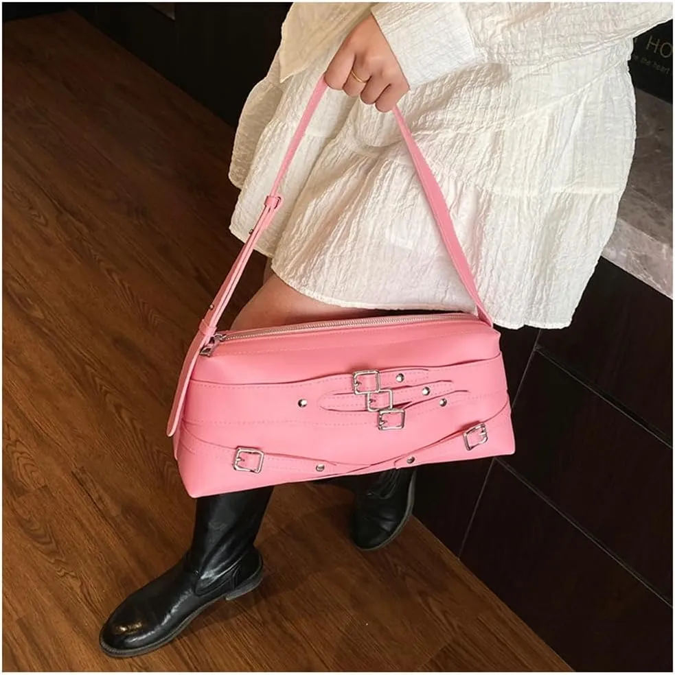 Slouchy Y2K PU Leather Crescent Hobo Bags Women Trendy 90s Crossbody Purse Satchels Shoulder Bag Top-handle Tote Handbag