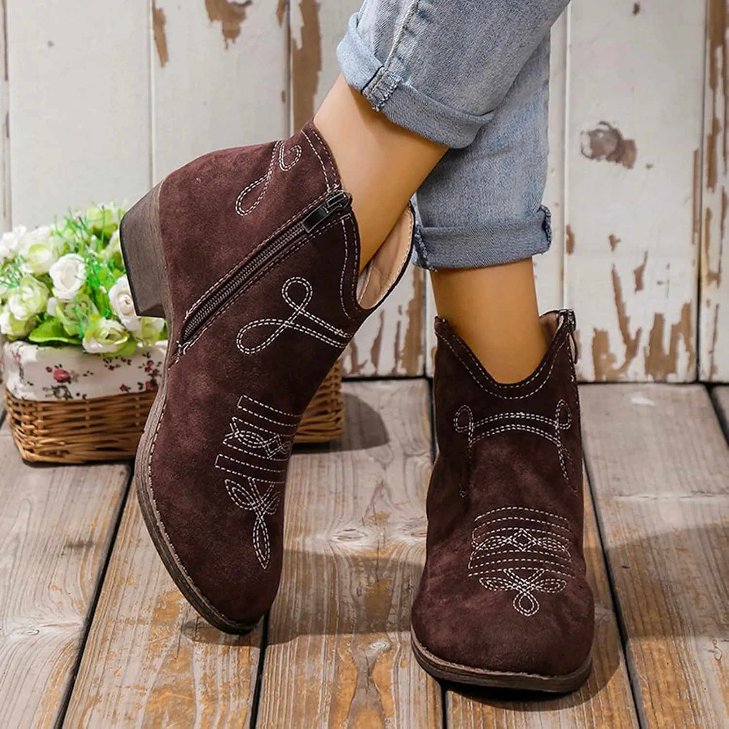 Snow Boots for Women Ankle Womens Western Booties Womens Work Boots Steel Toe Ankle Bootie for Women with Heel Fashion Round Toe Square Toe Slip On Side Zipper