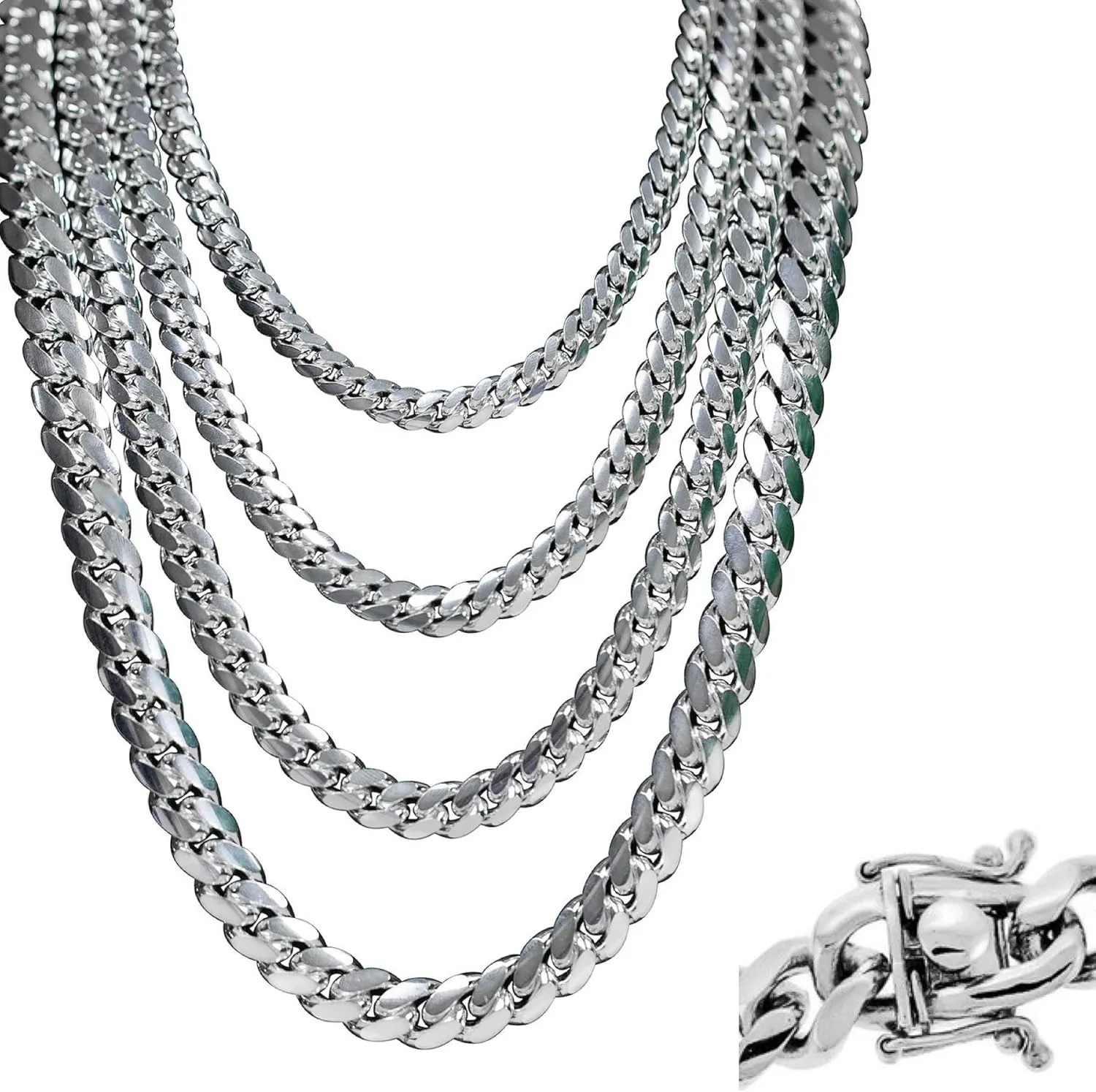 Solid 925 Sterling Silver Miami Cuban Link Chain Or Bracelet - Real Men's Cuban 5-14mm 7-30" - Handmade In USA - Guaranteed Authentic 925 Silver