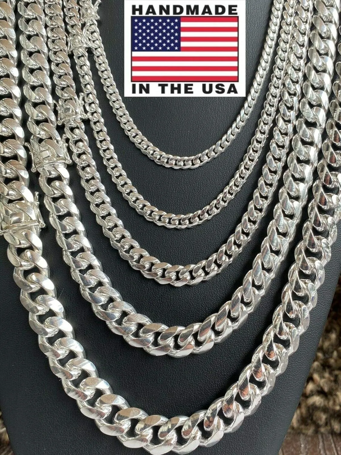 Solid 925 Sterling Silver Miami Cuban Link Chain Or Bracelet - Real Men's Cuban 5-14mm 7-30" - Handmade In USA - Guaranteed Authentic 925 Silver