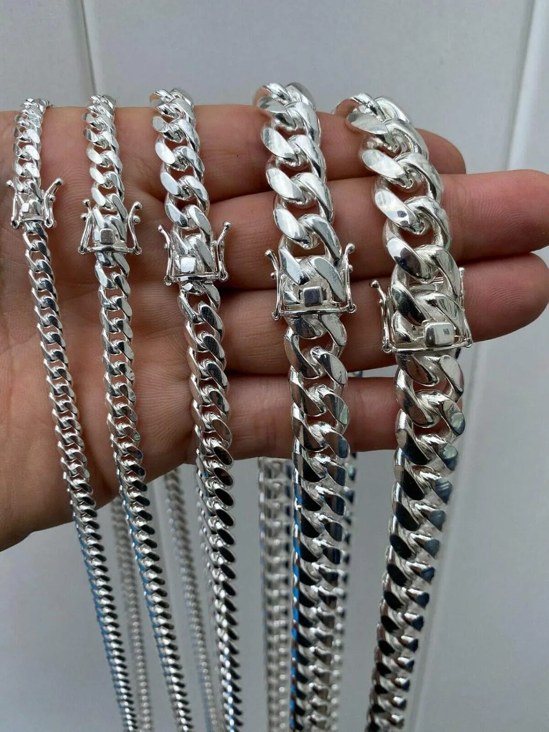 Solid 925 Sterling Silver Miami Cuban Link Chain Or Bracelet - Real Men's Cuban 5-14mm 7-30" - Handmade In USA - Guaranteed Authentic 925 Silver