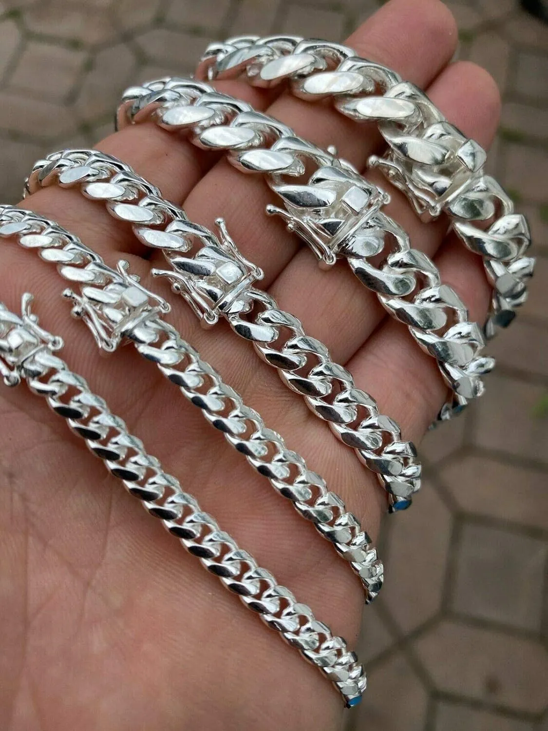 Solid 925 Sterling Silver Miami Cuban Link Chain Or Bracelet - Real Men's Cuban 5-14mm 7-30" - Handmade In USA - Guaranteed Authentic 925 Silver