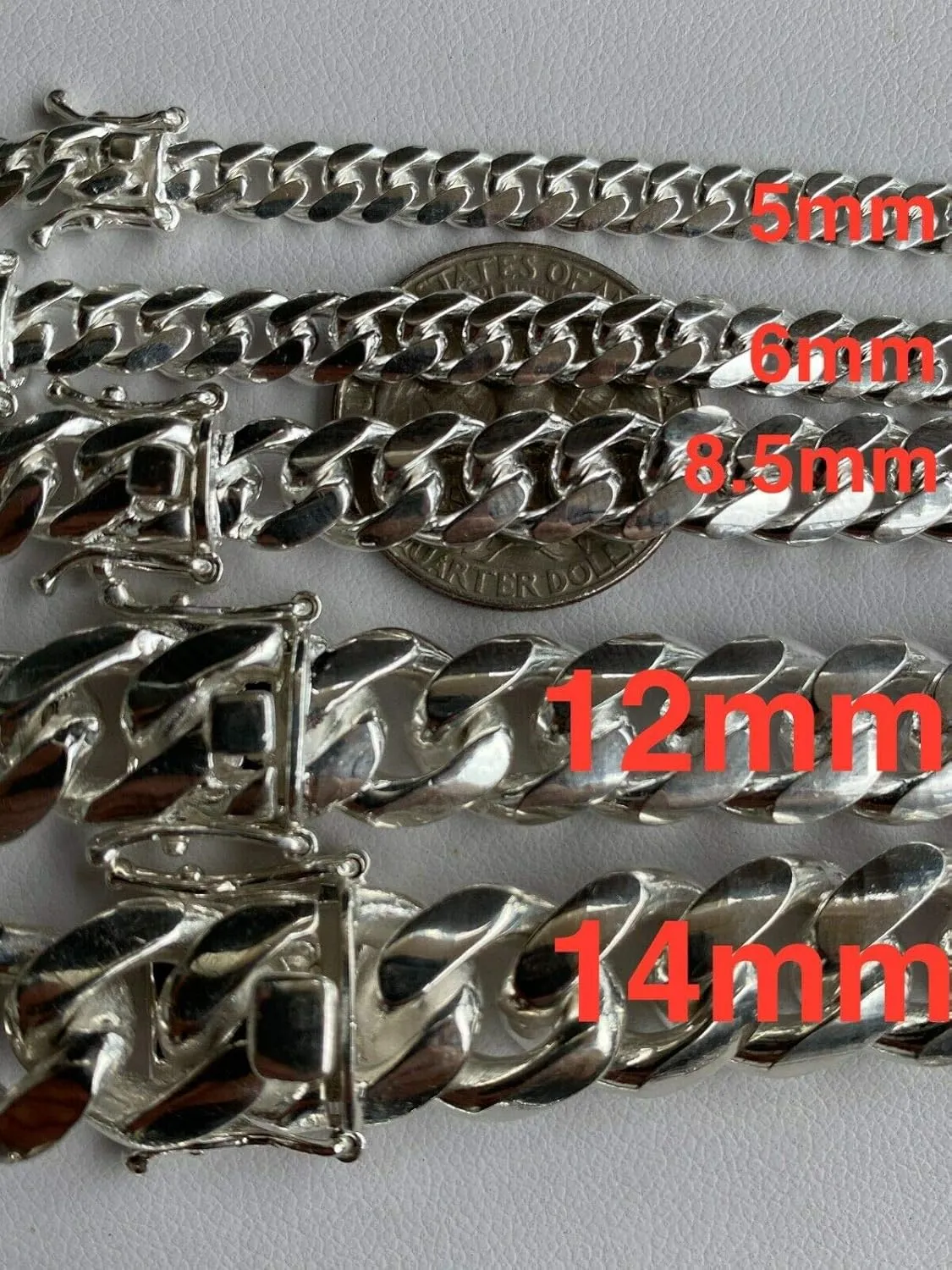Solid 925 Sterling Silver Miami Cuban Link Chain Or Bracelet - Real Men's Cuban 5-14mm 7-30" - Handmade In USA - Guaranteed Authentic 925 Silver