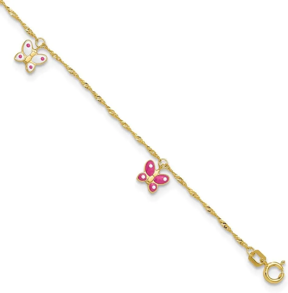 Sonia Jewels Real 14k Yellow Gold Adjustable Enameled Butterfly Anklet 10"