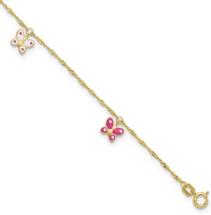 Sonia Jewels Real 14k Yellow Gold Adjustable Enameled Butterfly Anklet 10"