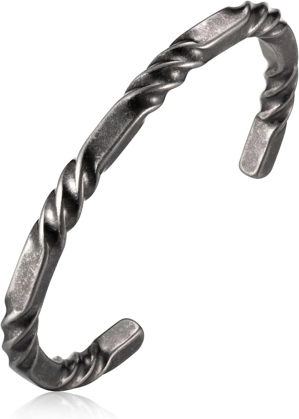 Stainless Steel Mens Cuff Bracelet, Minimal Twist Cool Antique Retro/Silver/Black Open Metal Cuff Bangle Bracelets for Men, 65mm