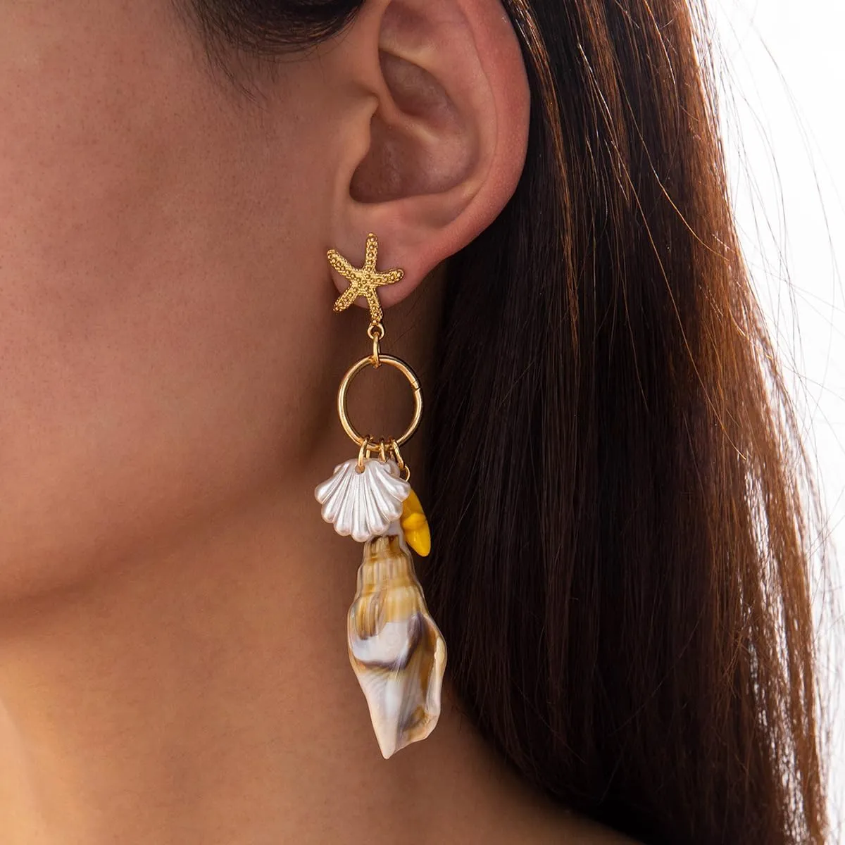 Starfish Earrings Gold Beach Jewelry for Women Pink Conch Shell Earrings Puka Cowrie Seashell Earring Summer Vacation Earring Ocean Jewelry