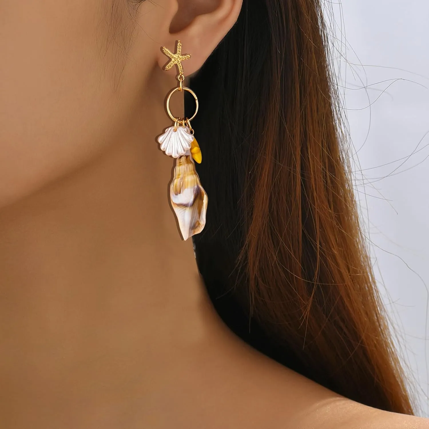 Starfish Earrings Gold Beach Jewelry for Women Pink Conch Shell Earrings Puka Cowrie Seashell Earring Summer Vacation Earring Ocean Jewelry