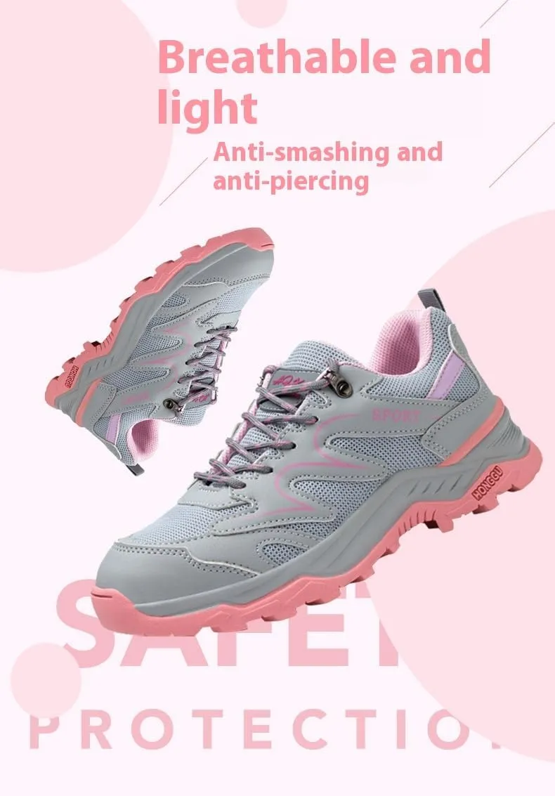 Steel Toe Shoes for Women - Comfortable & Puncture-Resistant Safety Shoes Lightweight Breathable Grey and Pink