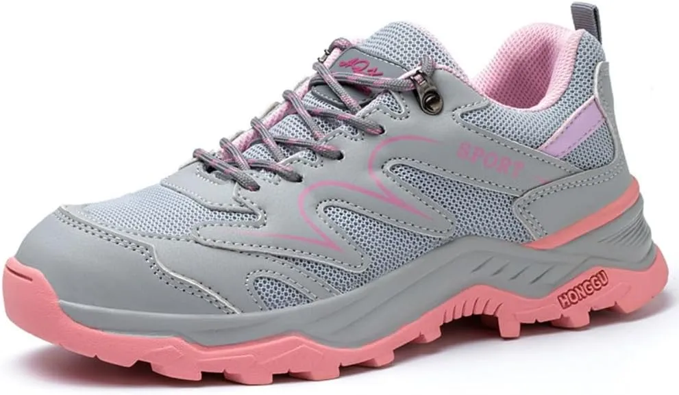 Steel Toe Shoes for Women - Comfortable & Puncture-Resistant Safety Shoes Lightweight Breathable Grey and Pink