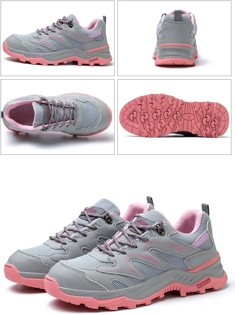 Steel Toe Shoes for Women - Comfortable & Puncture-Resistant Safety Shoes Lightweight Breathable Grey and Pink