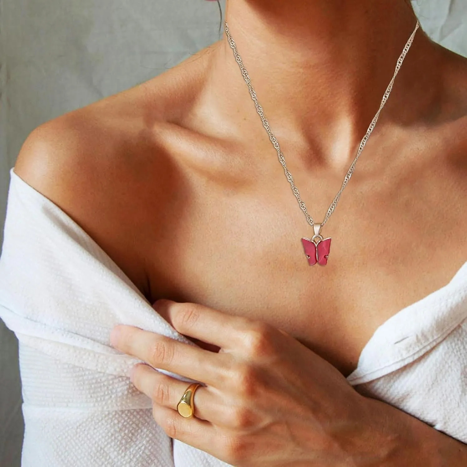 Sterling Silver Necklace for Women,Butterfly Adjustable Clavicle Chain Insect Necklace for Teen Gril Trendy Jewelry Gift