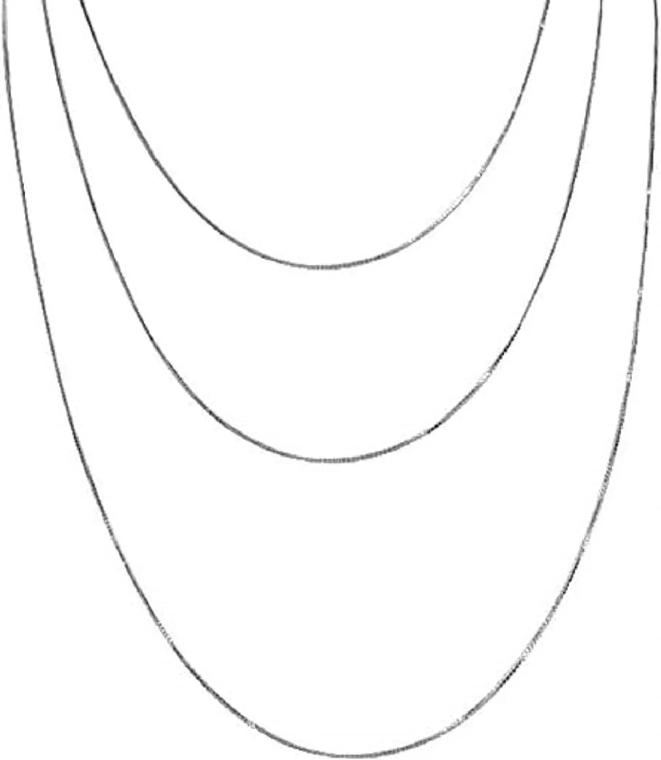 Sterling Silver Necklace Set Box Chain Necklaces, Set of Three (18, 20, 24)