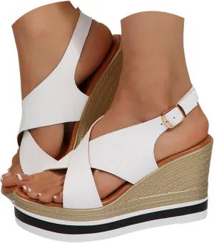 Strappy Espadrille Platform Wedge Sandals for Women 2025 Open Toe Wedge Sandal Women Casual Womens Dress Sandals Slip on Beach Boho Sandals Comfortable Outdoor Shoes