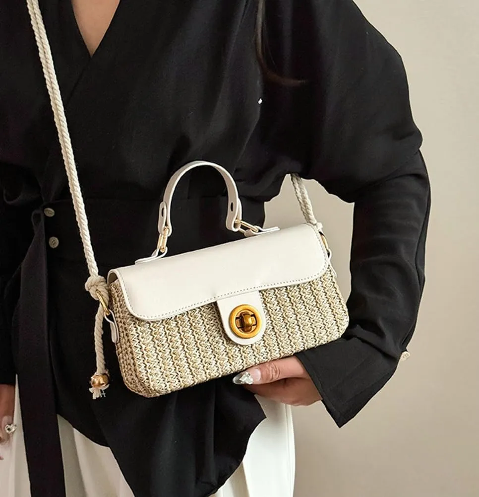 Straw Woven Clutch Purses for Women Cute Cross-body Handbag Mini Satchels Ladies Beach Bag for Travel,Commuting