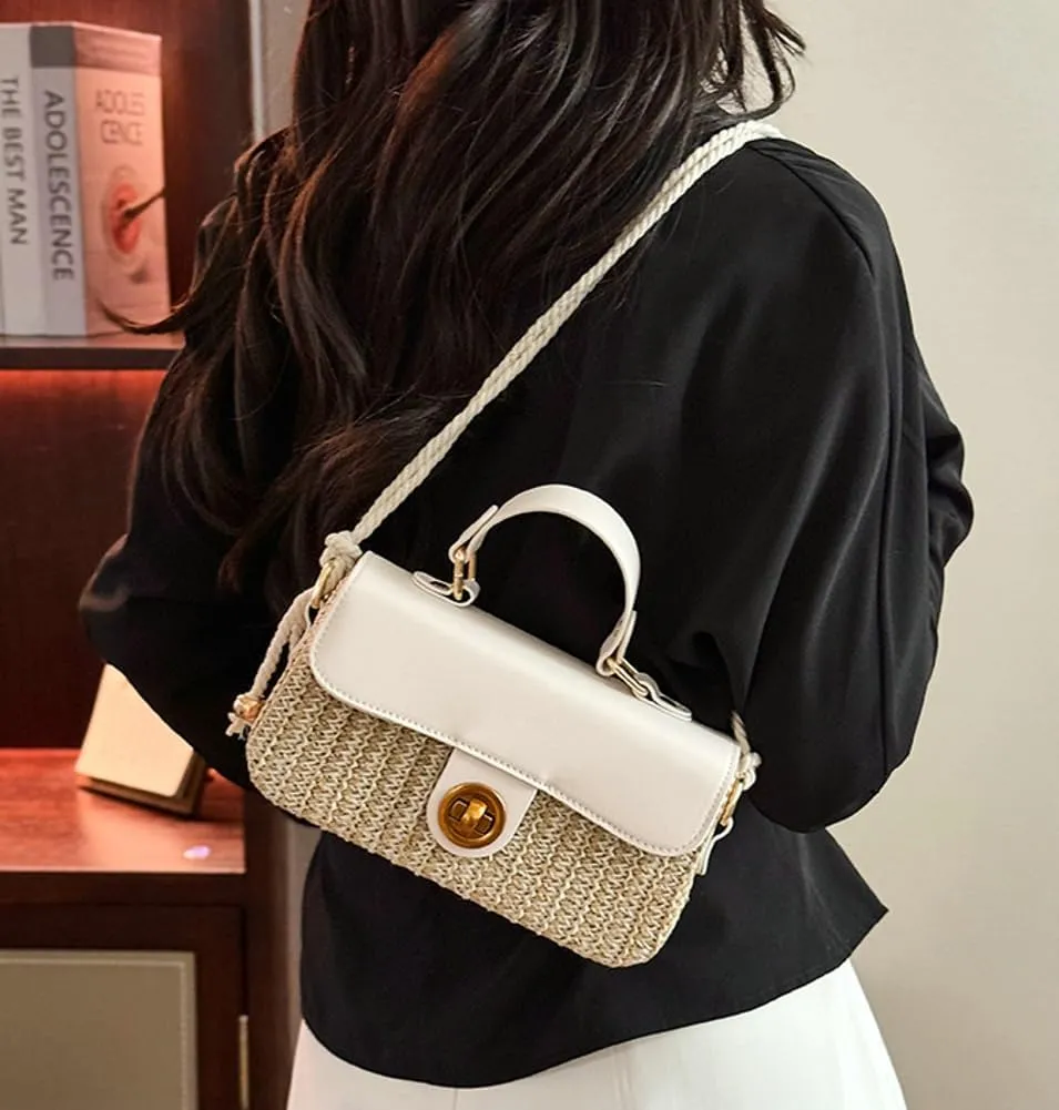 Straw Woven Clutch Purses for Women Cute Cross-body Handbag Mini Satchels Ladies Beach Bag for Travel,Commuting