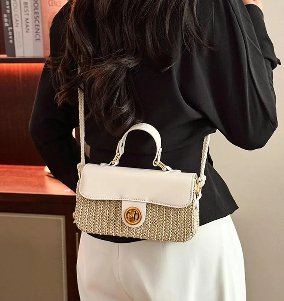 Straw Woven Clutch Purses for Women Cute Cross-body Handbag Mini Satchels Ladies Beach Bag for Travel,Commuting