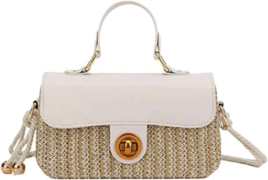 Straw Woven Clutch Purses for Women Cute Cross-body Handbag Mini Satchels Ladies Beach Bag for Travel,Commuting