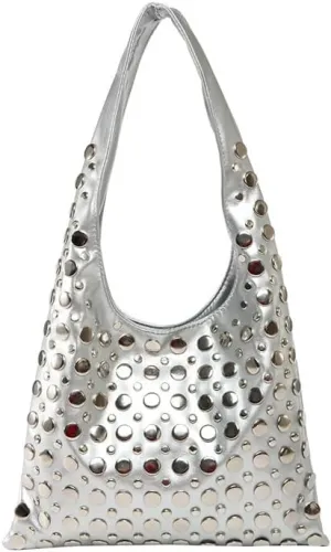 Studded Shoulder Bag for Women PU Leather Tote Bag Rivet Hobo Handbag Retro Underarm Satchels Purse
