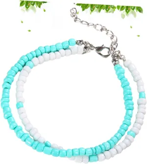 Style Double Layer Anklet Decorative Ankle Bracelet Beaded Sandal Bracelet for