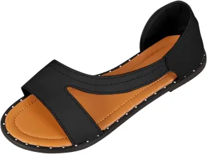 SuanlaTDS Women's Flat Sandals Dressy Low Heel Dress Beach Shoes 2025 Summer Bohemian Cutout Slip-on Open Toe Casual Comfortable Walking Slides Flip Flops Work Elegant Flats Sandal