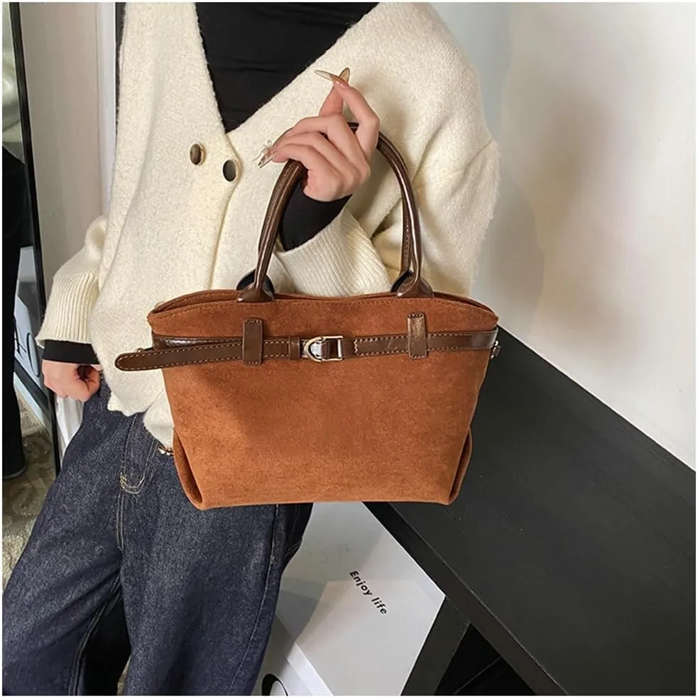 Suede Bags for Women Suede Tote Bag Retro Shoulder Bag Crossbody Purse Y2K Satchels Work Purses Top Handle Bag
